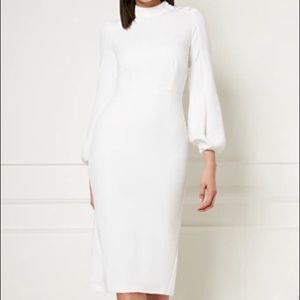 White button high neck Sheath Eva Longoria Dress